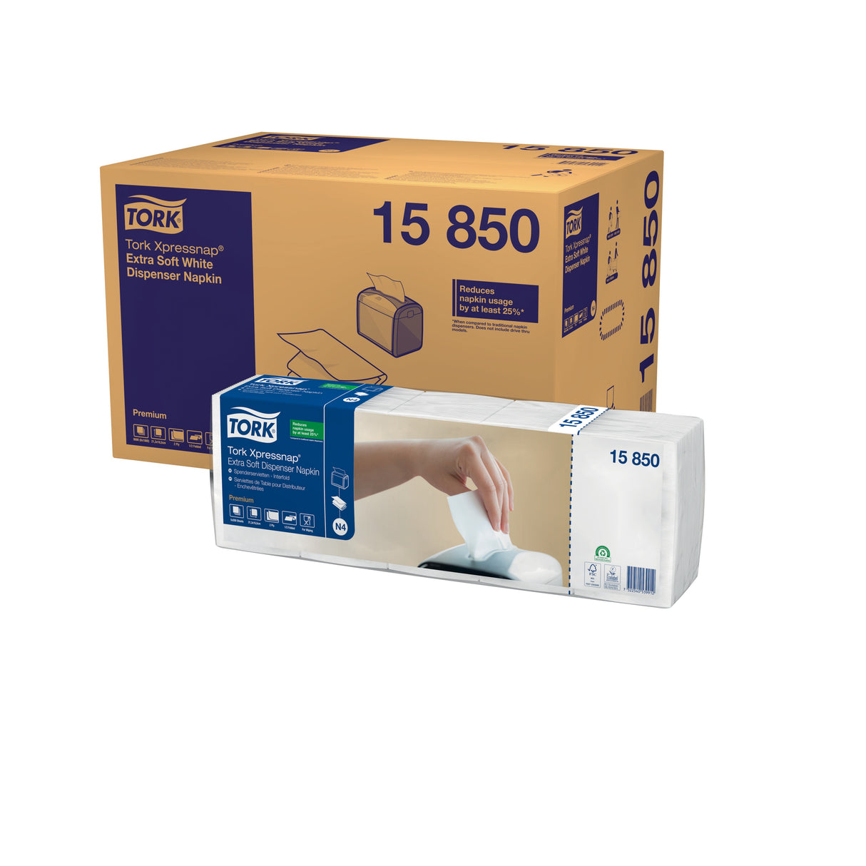 SERVIETTE POUR DISTRIBUTEUR 21.3X16.5CM TORK® XPRESSNAP® N4 2 PLIS BLANC X8000