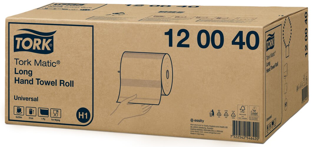 ESSUIE-MAINS ROULEAU TORK MATIC® UNIVERSAL H1 BLANC 220M 1 PLI ECOLABEL X6