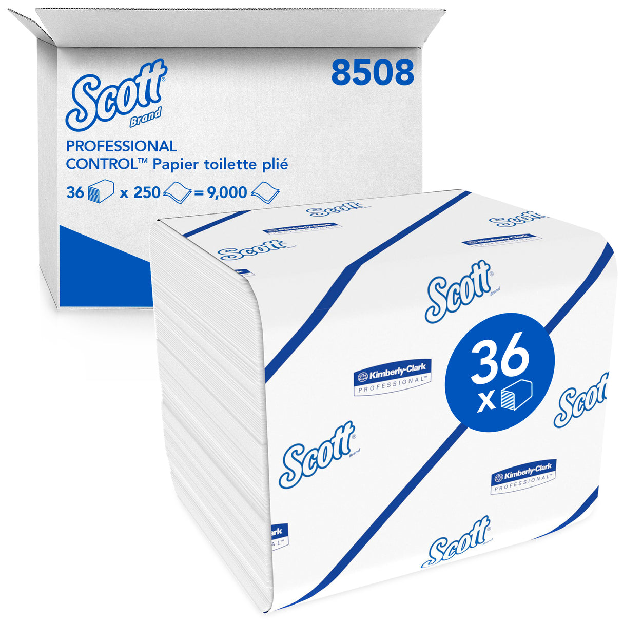 PAPIER TOILETTE PLIÉ SCOTT® BLANC 250 FORMATS 2 PLIS ECOLABEL X36