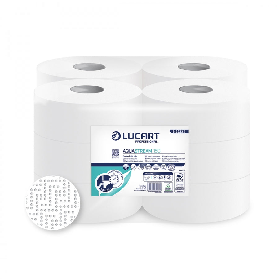 PAPIER TOILETTE JUMBO AQUASTREAM BLANC 150M 2 PLIS ECOLABEL X12