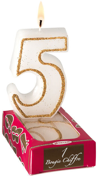 BOUGIES CHIFFRES BLANCHES AVEC LISERÉ OR, N°1 X12