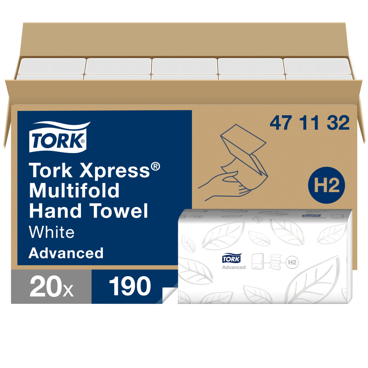 ESSUIE-MAINS PLIÉS EN Z TORK® ADVANCED H2 BLANC 23.4X21.3CM 190 FORMATS 2 PLIS ECOLABELX20