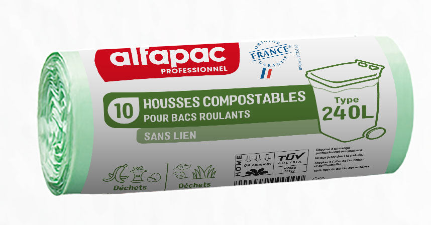 HOUSSE CONTENEUR 240L COMPOSTABLE DECHETS LEGERS VERT X100