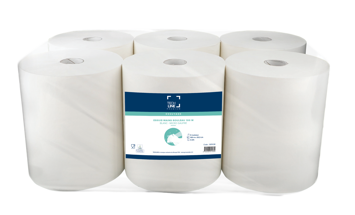 ESSUIE-MAINS ROULEAU TECHLINE BLANC 100M 2 PLIS ECOLABEL X6