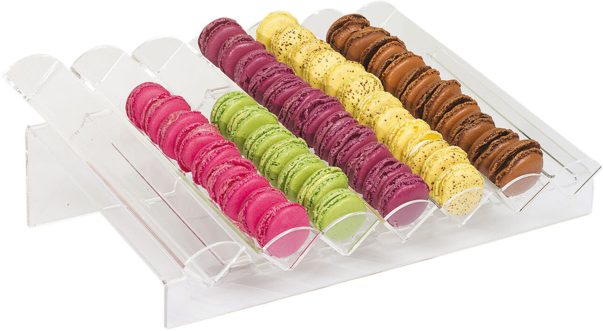 PRÉSENTOIR À MACARONS PMMA 7 RANGS INCLINÉS 460X33X14.5 CM