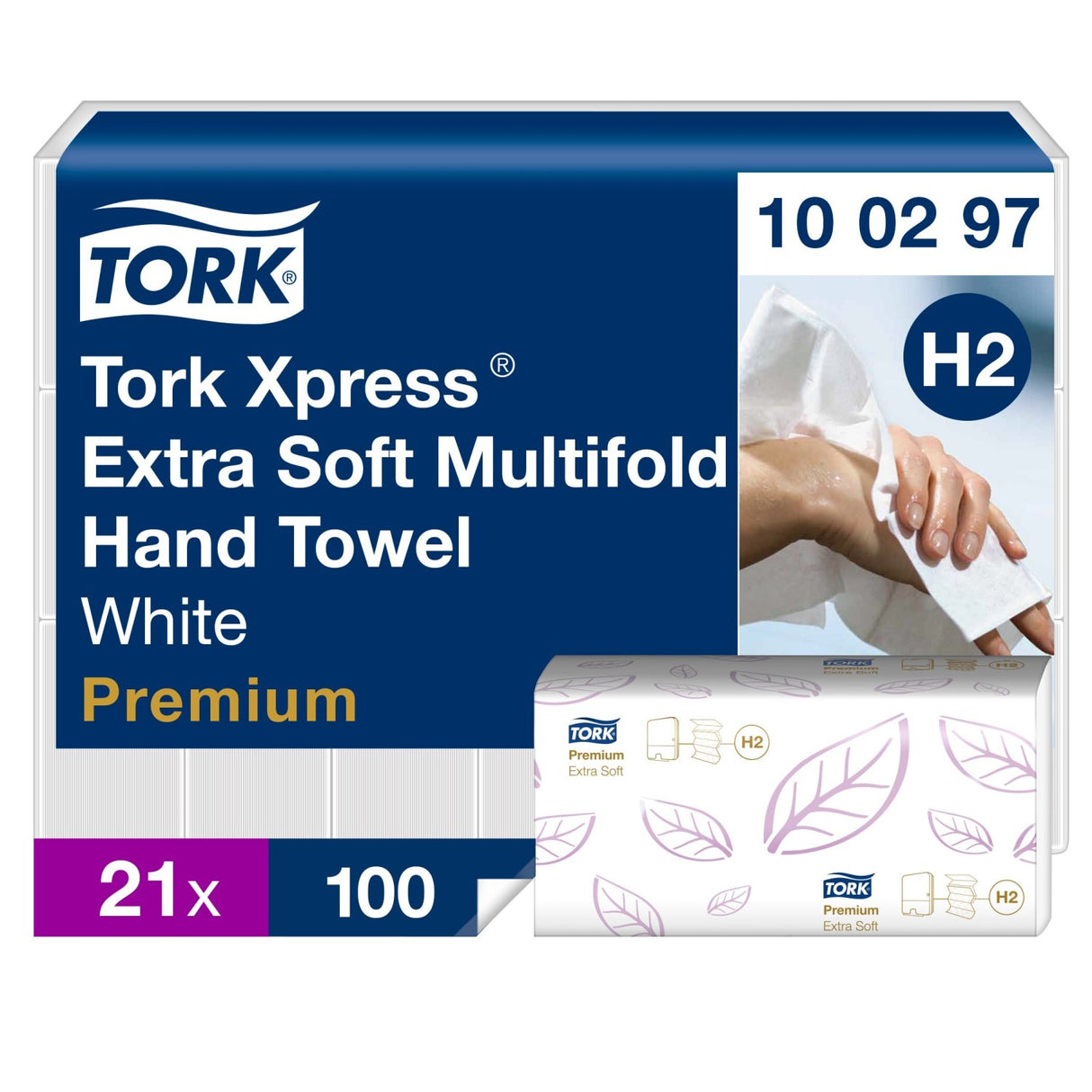 ESSUIE-MAINS PLIÉS EN M TORK® PREMIUM H2 BLANC 34X21.2CM 100 FORMATS 2 PLIS ECOLABEL X21