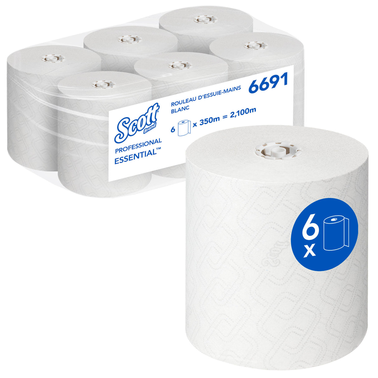 ESSUIE-MAINS ROULEAU SCOTT® ESSENTIAL BLANC 350M 1 PLI ECOLABEL X6