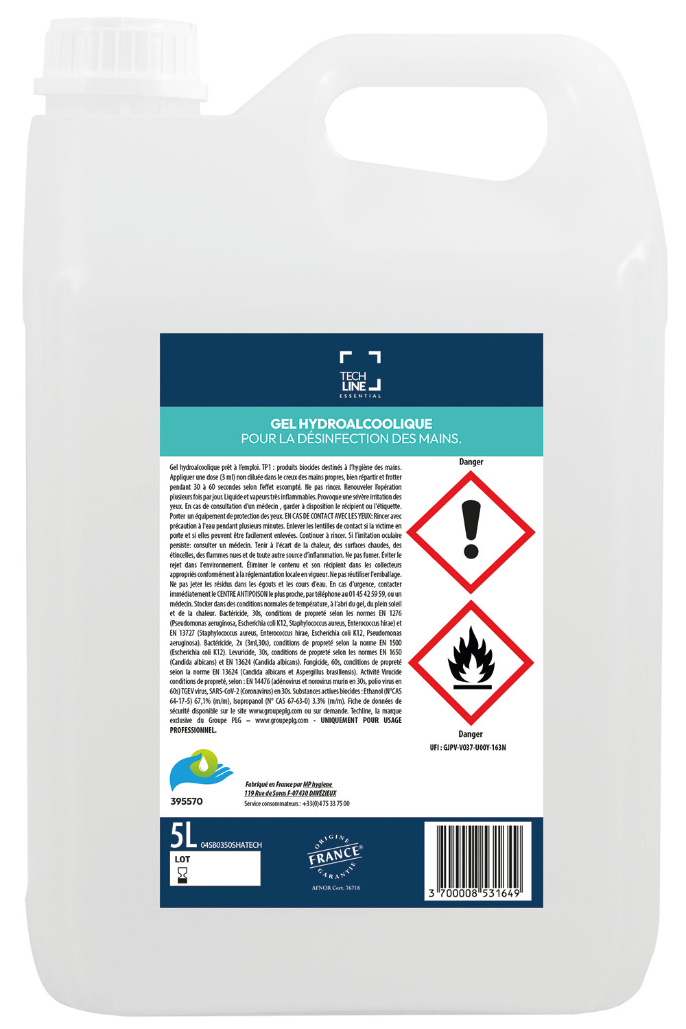 GEL HYDROALCOOLIQUE TECHLINE BIDON 5L