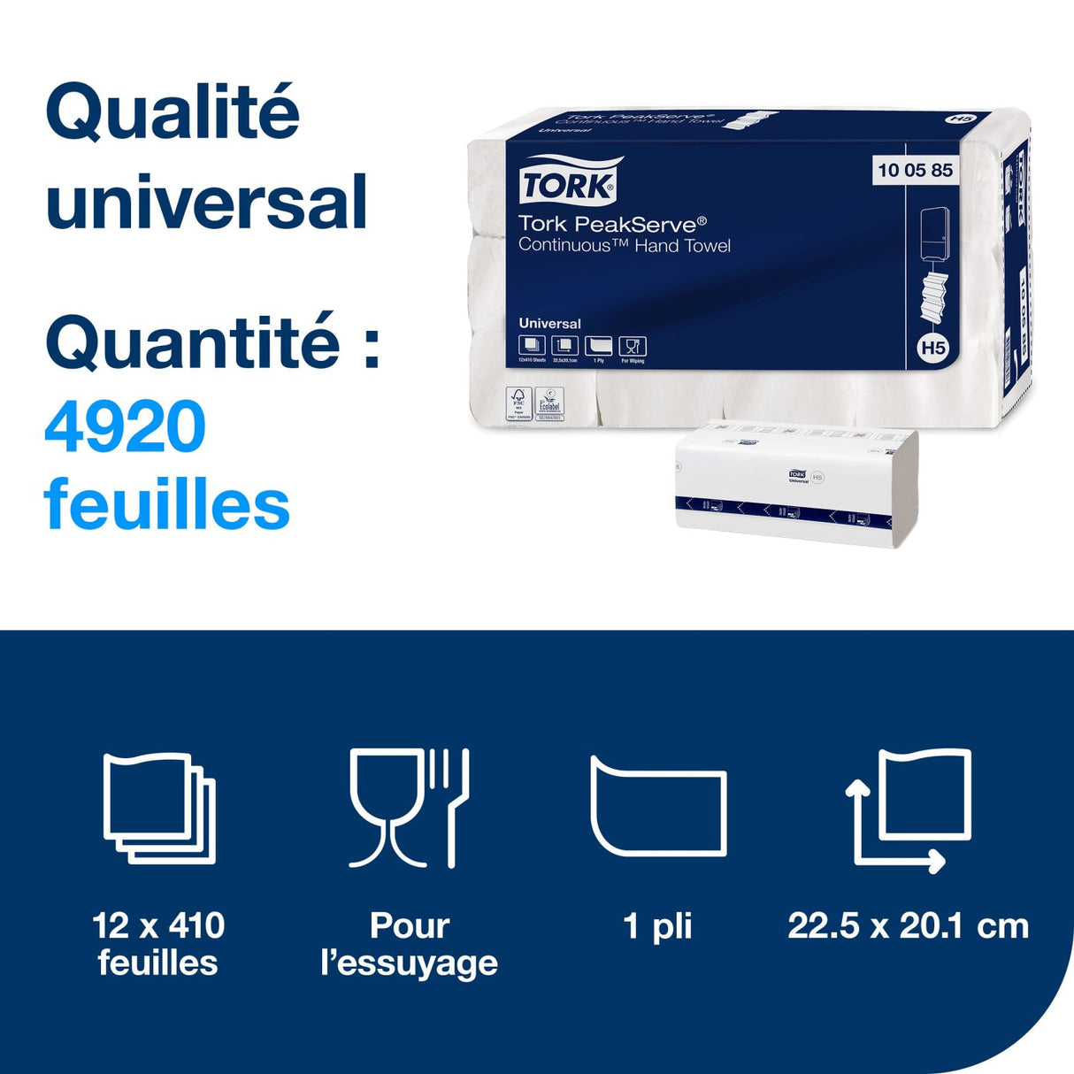 ESSUIE-MAINS CONTINUS TORK PEAKSERVE® H5 BLANC 22.5X20.1CM 1 PLI 410 FORMATS ECOLABEL X12