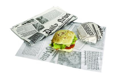 PAPIER BURGER PARAFFINÉ 400X330MM DÉCOR JOURNAL X2500 FEUILLES