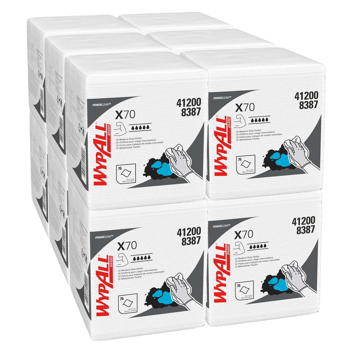 LAVETTE NON TISSEE USAGE COURT WYPALL X70 BLANC 76 FORMATS 31X42CM X12