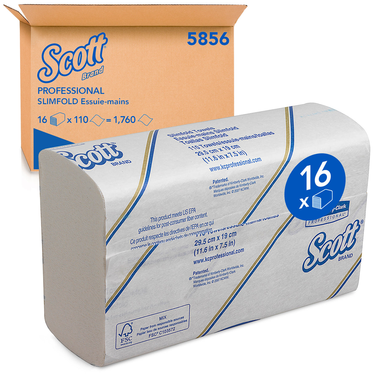 ESSUIE-MAINS PLIÉS EN Z SCOTT® SLIMFOLD BLANC 19X29.5CM 110 FORMATS 1 PLI X16