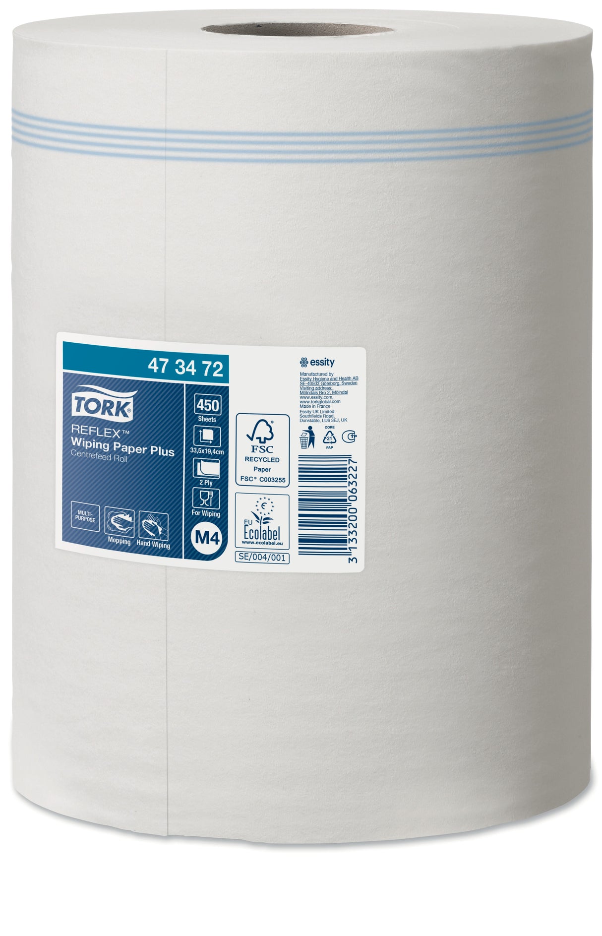 BOBINE DEVIDAGE CENTRAL TORK M4 BLANC 450 FORMATS 2 PLIS 19,4X33,5CM ECOLABEL X6