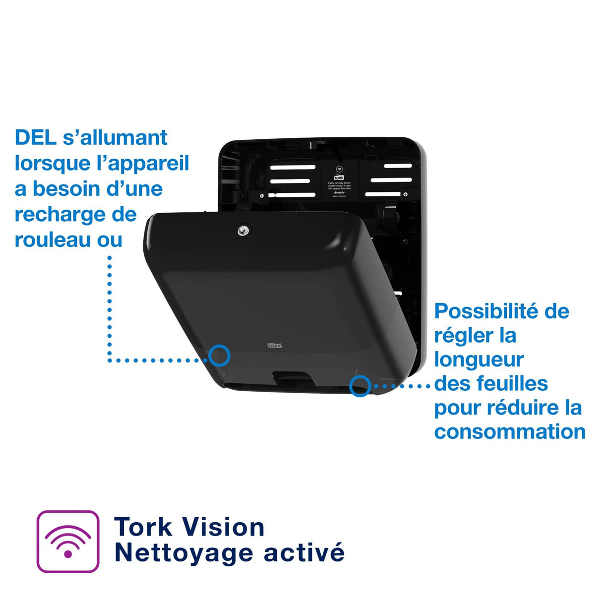 DISTRIBUTEUR D'ESSUIE-MAINS ROULEAUX À DÉTECTION OPTIQUE TORK MATIC® H1 NOIR
