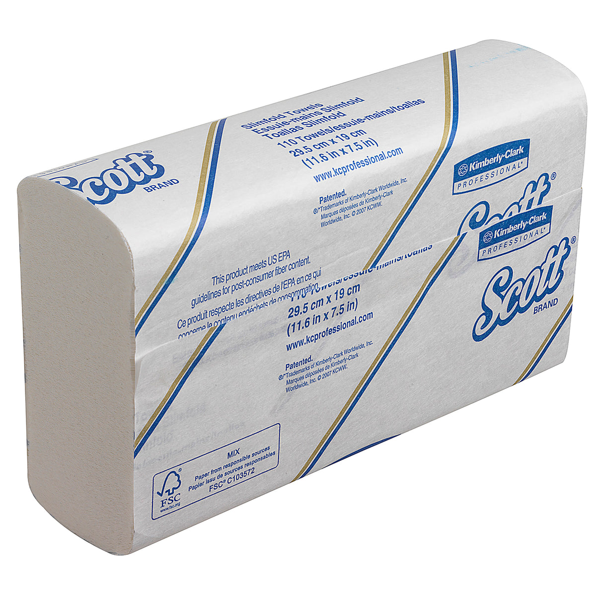 ESSUIE-MAINS PLIÉS EN Z SCOTT® SLIMFOLD BLANC 19X29.5CM 110 FORMATS 1 PLI X16