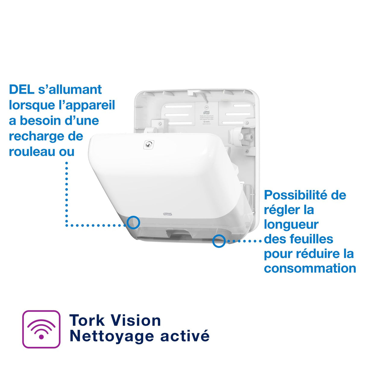 DISTRIBUTEUR D'ESSUIE-MAINS ROULEAUX À DÉTECTION OPTIQUE TORK MATIC® H1 BLANC