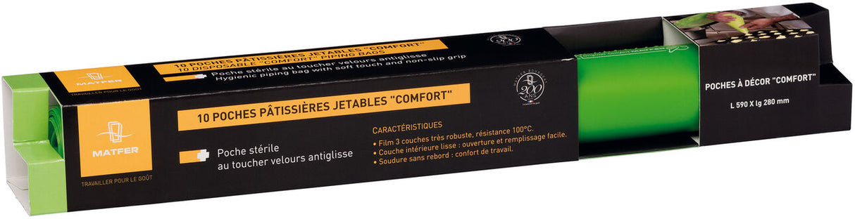 COMFORT BOÎTE DE 100 POCHES PÂTISSIÈRES VERTES XL 59X28 CM X100