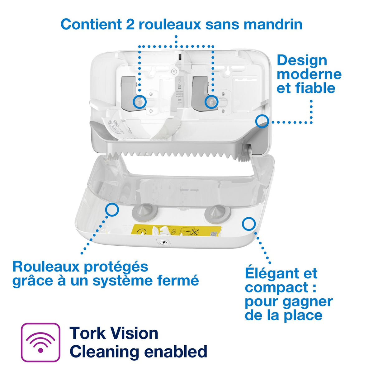DISTRIBUTEUR DE PAPIER TOILETTE PETIT ROULEAU DOUBLE TORK® T7 BLANC