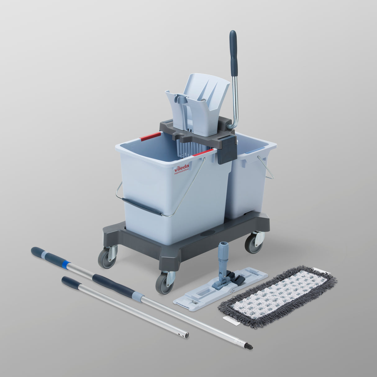 KIT DE LAVAGE AVEC CHARIOT ULTRASPEED PRO DOUBLE SEAUX, FRANGE, SUPPORT ET MANCHE