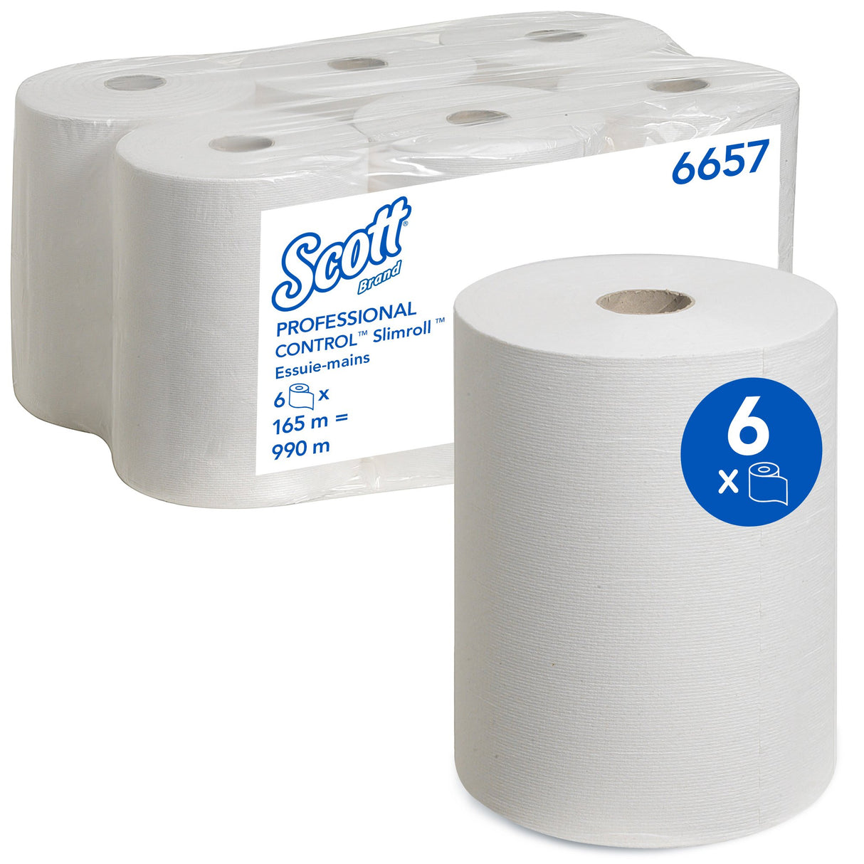 ESSUIE-MAINS ROULEAU SCOTT® SLIMROLL BLANC AIRFLEX 1 PLI 165M ECOLABEL X6