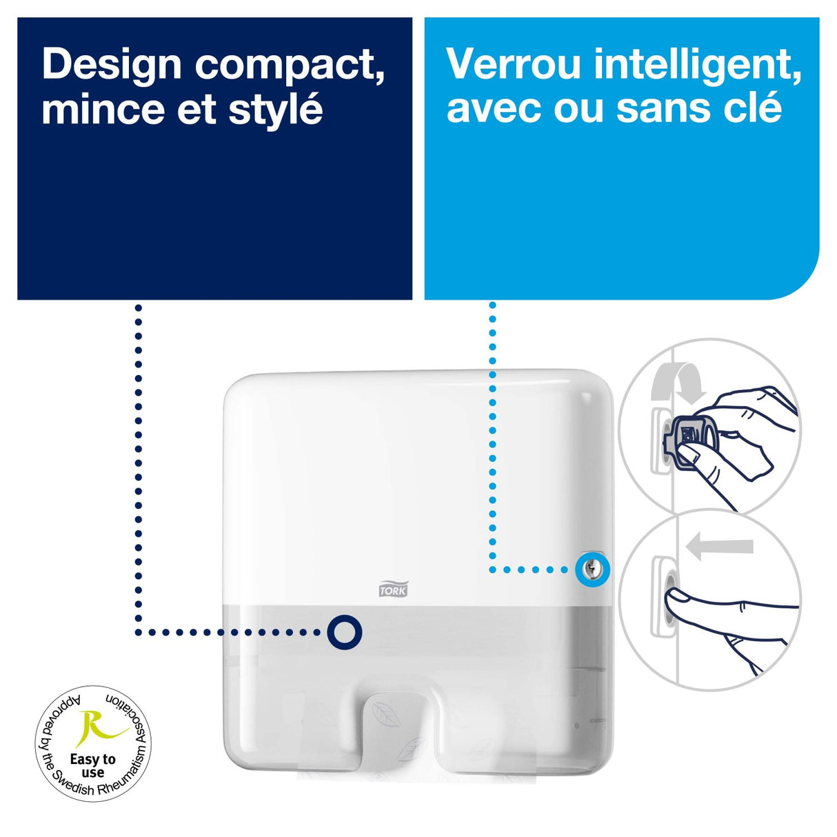 DISTRIBUTEUR D’ESSUIE-MAINS PLIÉS TORK XPRESS® MINI H2 BLANC