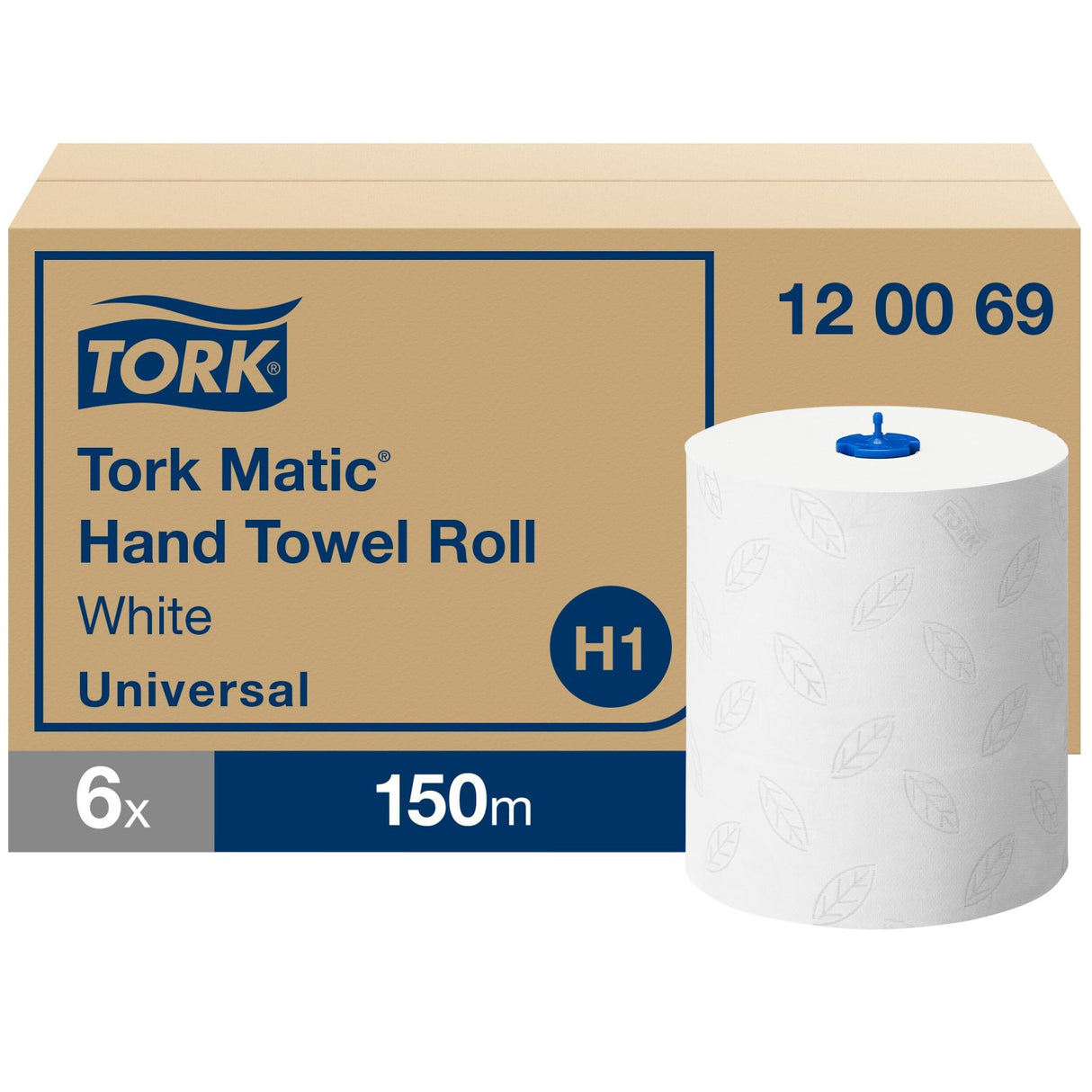 ESSUIE-MAINS ROULEAU TORK MATIC® UNIVERSAL H1 BLANC 150M 2 PLIS ECOLABEL X6
