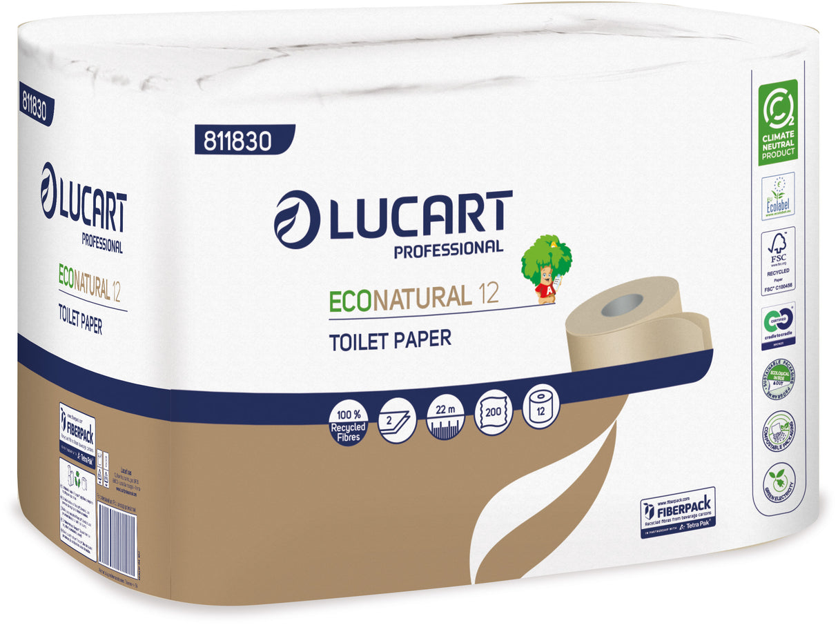 PAPIER TOILETTE PETIT ROULEAU ECONATURAL HAVANE 200 FORMATS 2 PLIS ECOLABEL X96