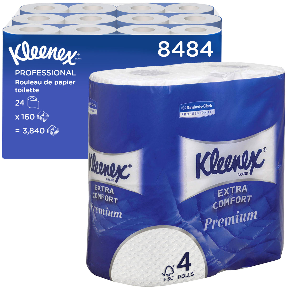 PAPIER TOILETTE PETIT ROULEAU KLEENEX® BLANC 160 FORMATS 4 PLIS X24