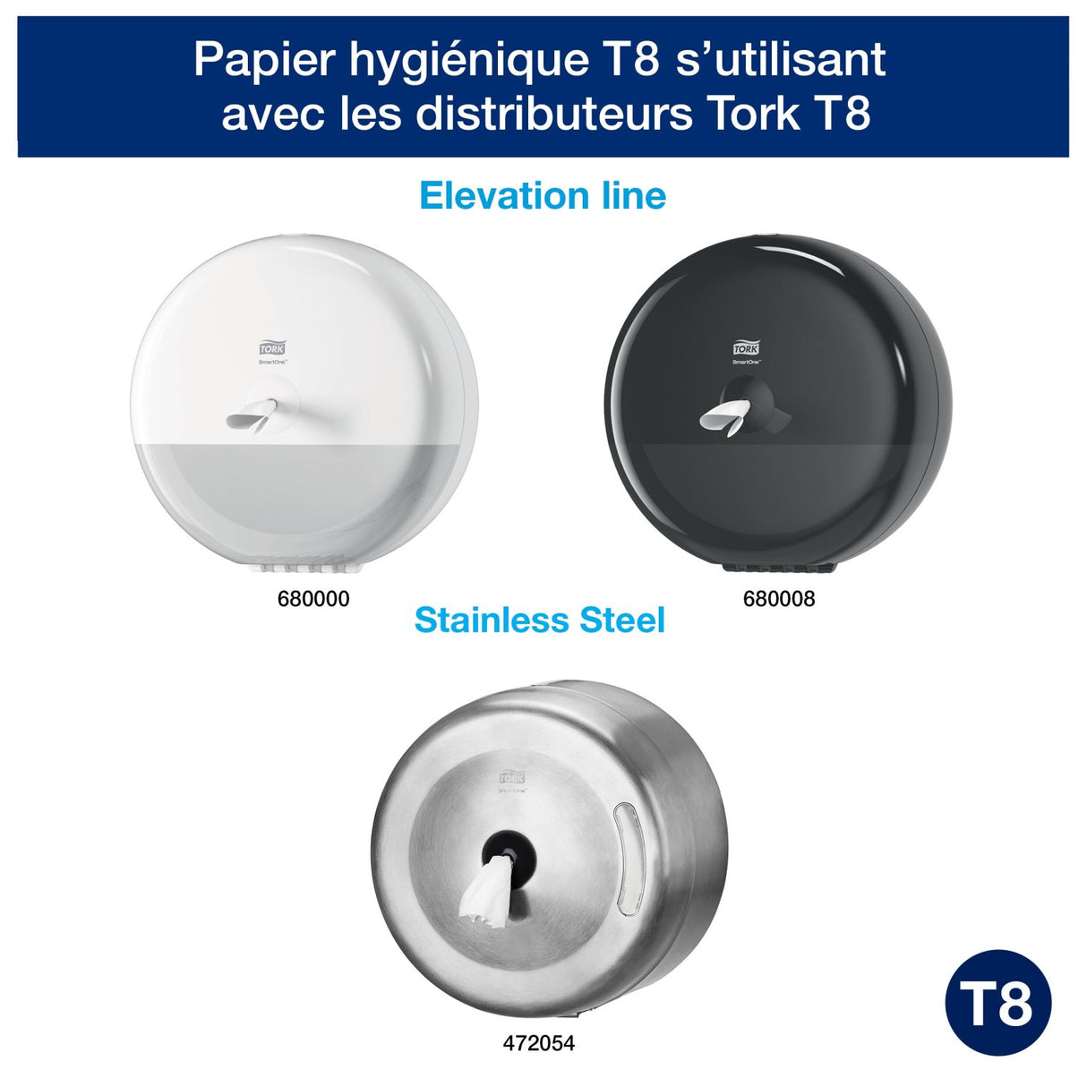 PAPIER TOILETTE À DÉVIDAGE CENTRAL TORK SMARTONE® T8 BLANC 1150 FORMATS 2 PLIS ECOLABEL X6