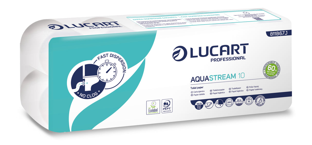 PAPIER TOILETTE PETIT ROULEAU AQUASTREAM BLANC 200 FORMATS 2 PLIS X120