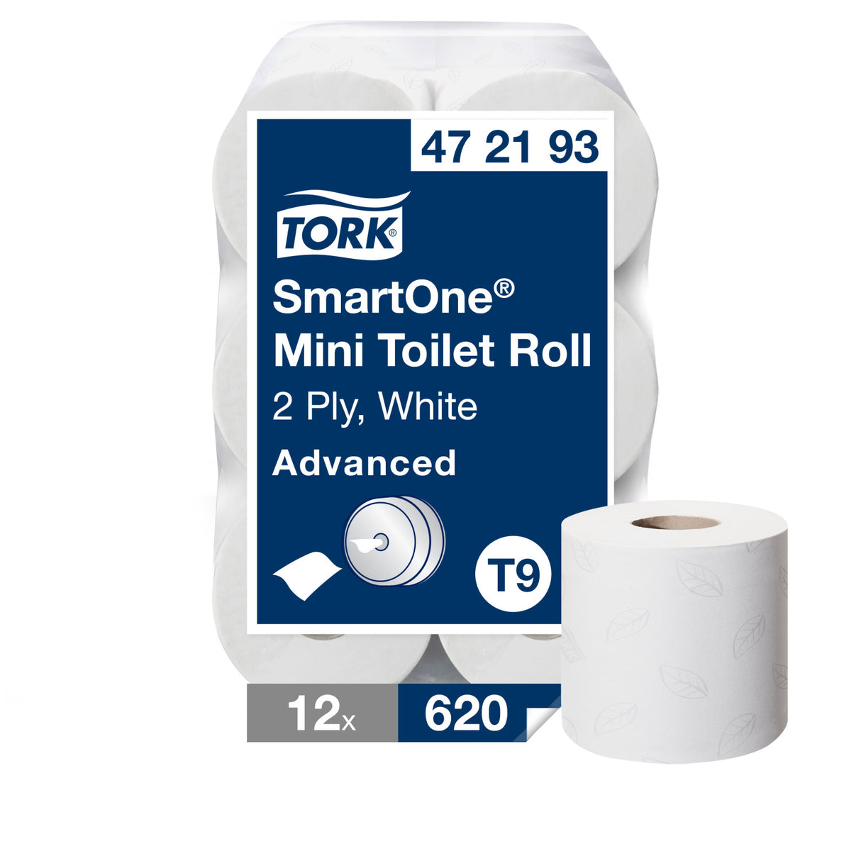 PAPIER TOILETTE À DÉVIDAGE CENTRAL TORK SMARTONE® T9 BLANC 620 FORMATS 2 PLIS ECOLABEL X12