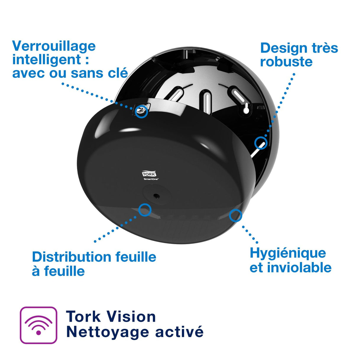 DISTRIBUTEUR DE PAPIER TOILETTE À DÉVIDAGE CENTRAL TORK SMARTONE® T9 MINI NOIR
