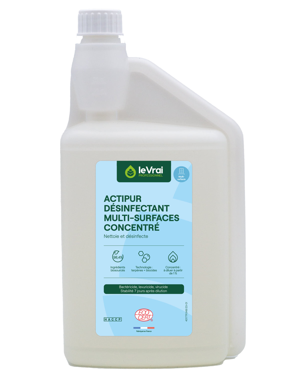 DETERGENT DESINFECTANT CONCENTRE MULTI-SURFACES ACTIPUR ECOCERT 1L DOSEUR
