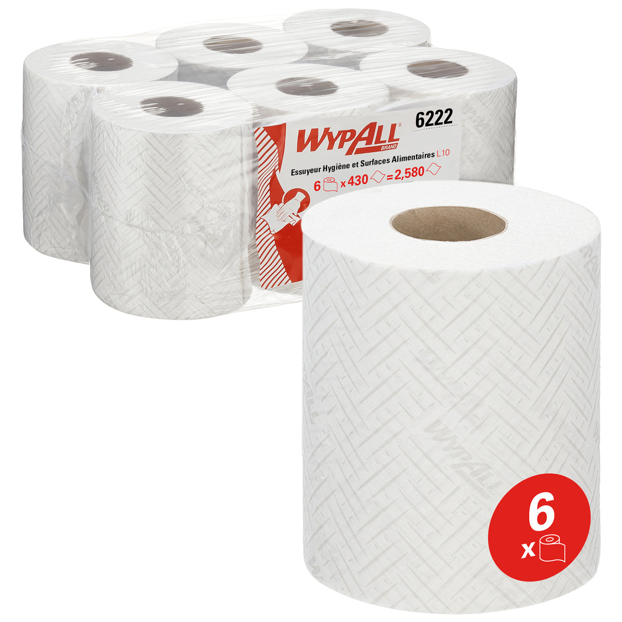 BOBINE DEVIDAGE CENTRAL WYPALL REACH L10 BLANC 430 FORMATS 1 PLI 18,3X38CM X6