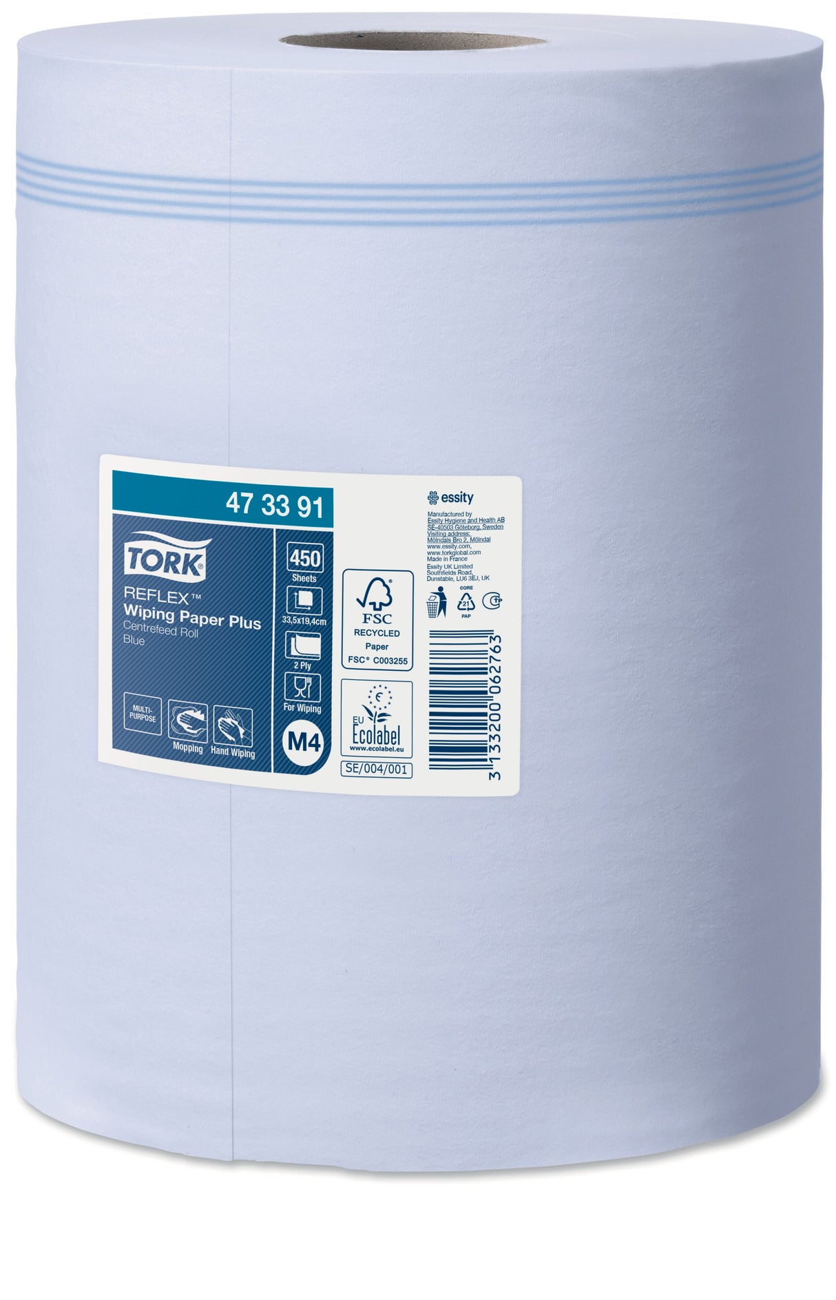 BOBINE DEVIDAGE CENTRAL TORK REFLEX M4 BLEU 450 FORMATS 2 PLIS 19,4X33,5CM ECOLABEL X6
