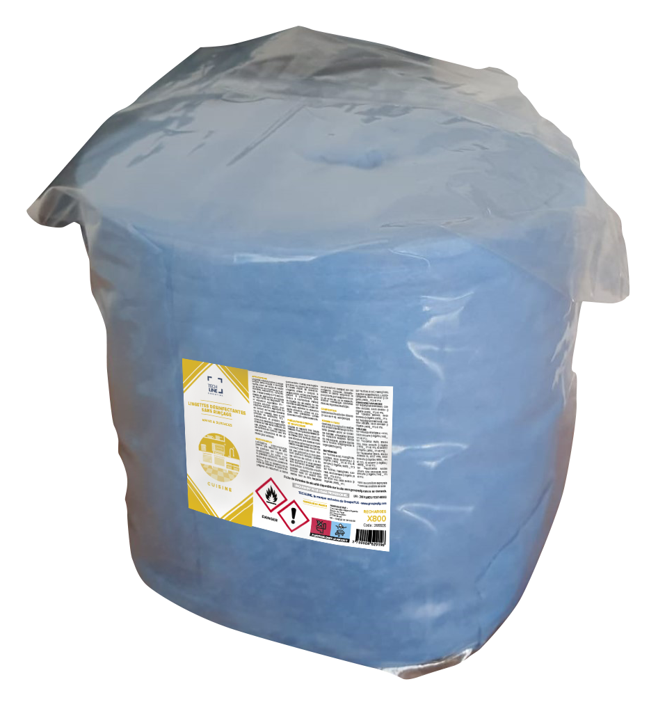 LINGETTES DESINFECTANTES SURFACES ALIMENTAIRES TECHLINE RECHARGE 3X800