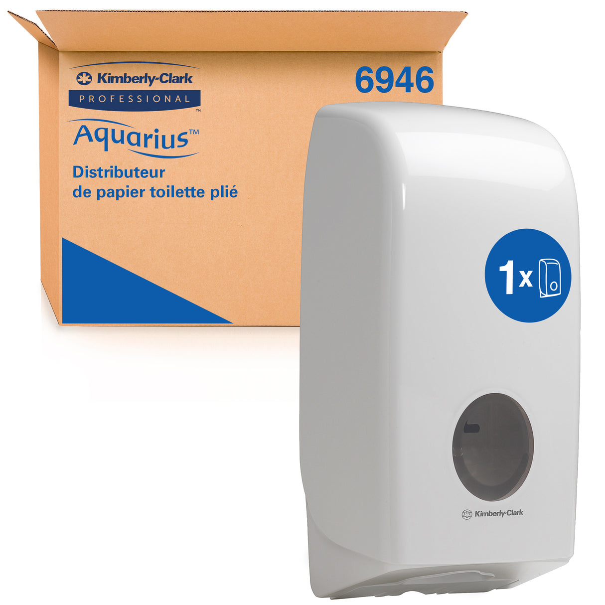 DISTRIBUTEUR DE PAPIER TOILETTE PLIÉ AQUARIUS™ BLANC