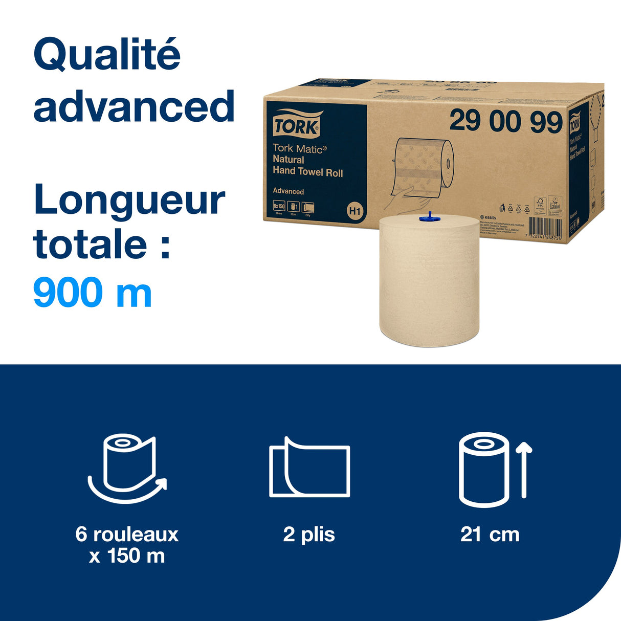 ESSUIE-MAINS ROULEAU TORK MATIC® ADVANCED H1 NATUREL 150M 2 PLIS X6