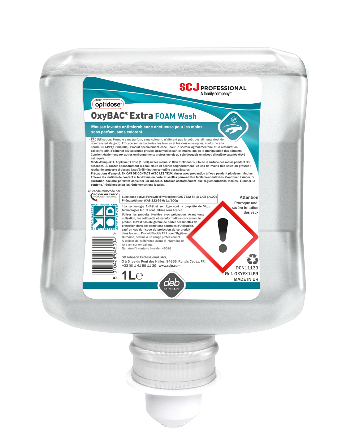 SAVON ANTIMICROBIEN MOUSSE OXYBAC® EXTRA FOAM WASH CARTOUCHE 2L X4