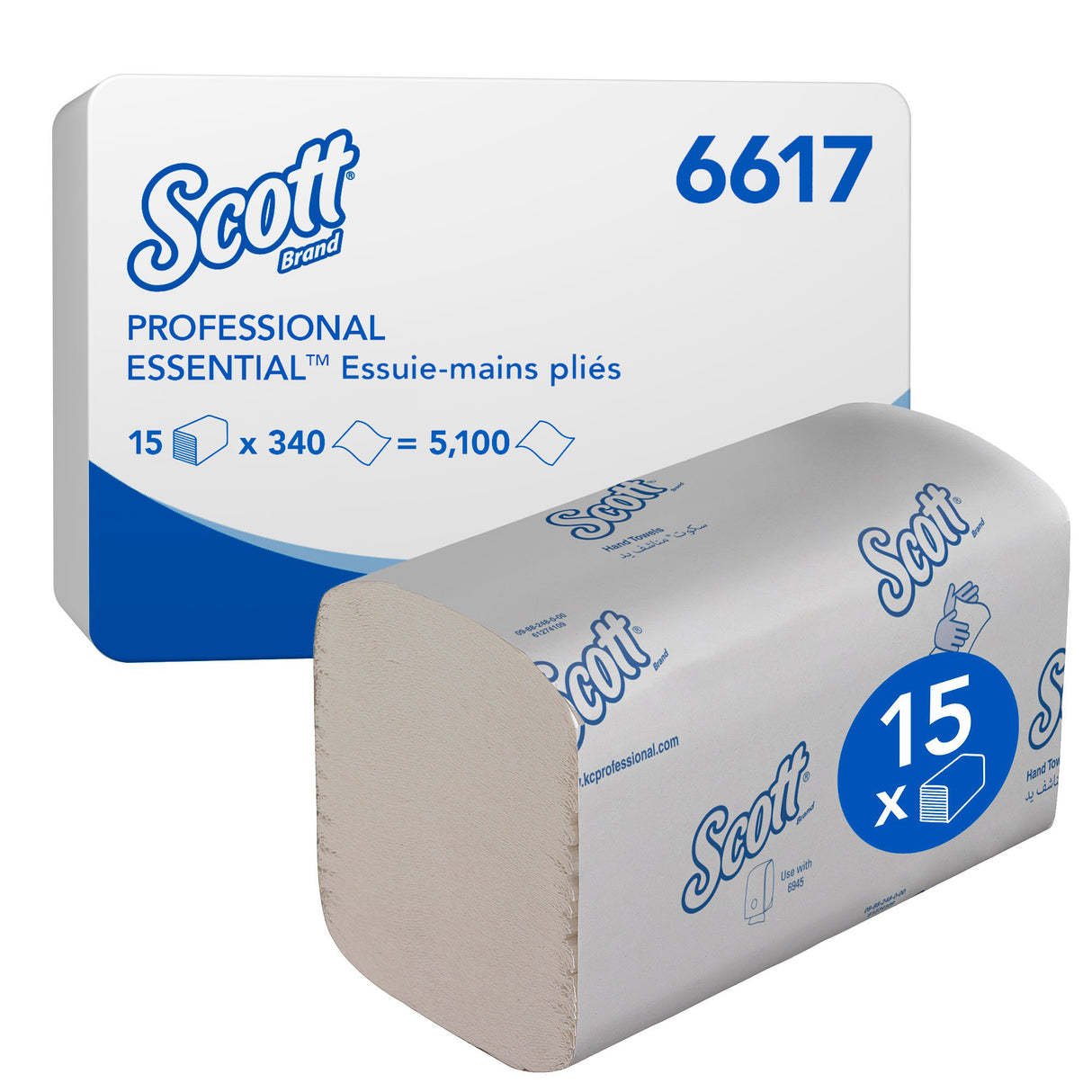 ESSUIE-MAINS PLIÉS EN V SCOTT® ESSENTIAL BLANC 20X21CM 340 FORMATS 1 PLI ECOLABEL X15