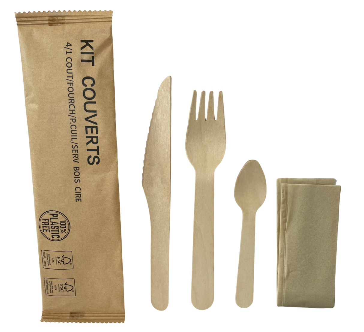 KIT COUVERTS BOIS CIRÉ 4 EN 1 X500