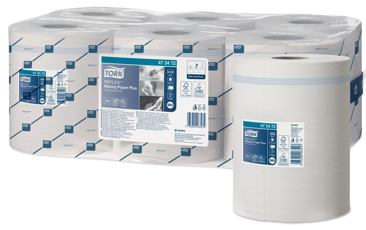 BOBINE DEVIDAGE CENTRAL TORK M4 BLANC 450 FORMATS 2 PLIS 19,4X33,5CM ECOLABEL X6