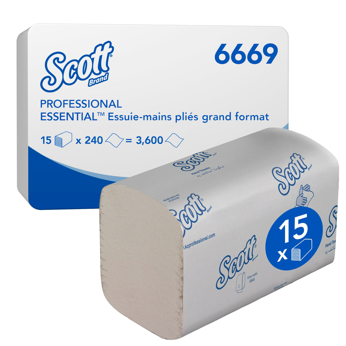 ESSUIE-MAINS PLIÉS EN Z SCOTT® ECOLABEL XTRA BLANC 20X31.5CM 240 FORMATS 1 PLI ECOLABEL X15