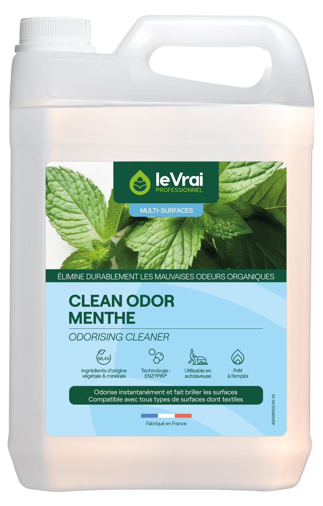 NETTOYANT DESTRUCTEUR D'ODEUR CLEAN ODOR MENTHE LE VRAI PROFESSIONNEL5L