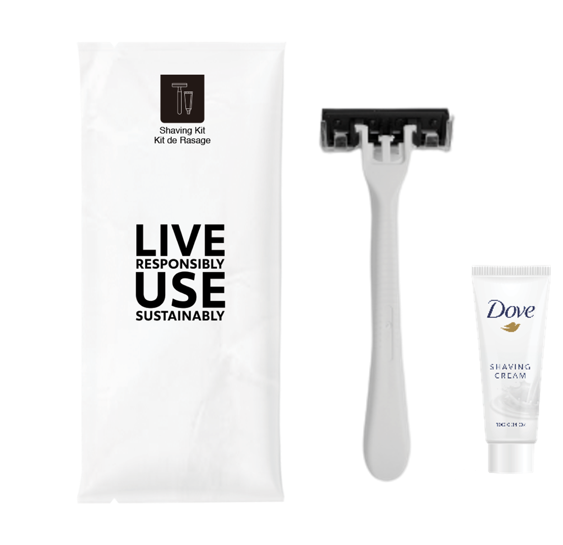 SET RASAGE RASOIR 3 LAMES CRÈME DE RASAGE DOVE 10ML X250