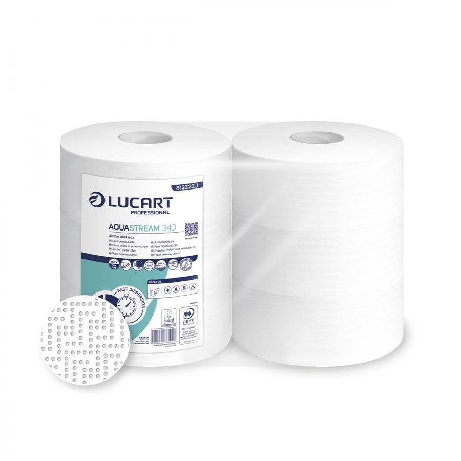 PAPIER TOILETTE JUMBO AQUASTREAM BLANC 340M 2 PLIS ECOLABEL X6