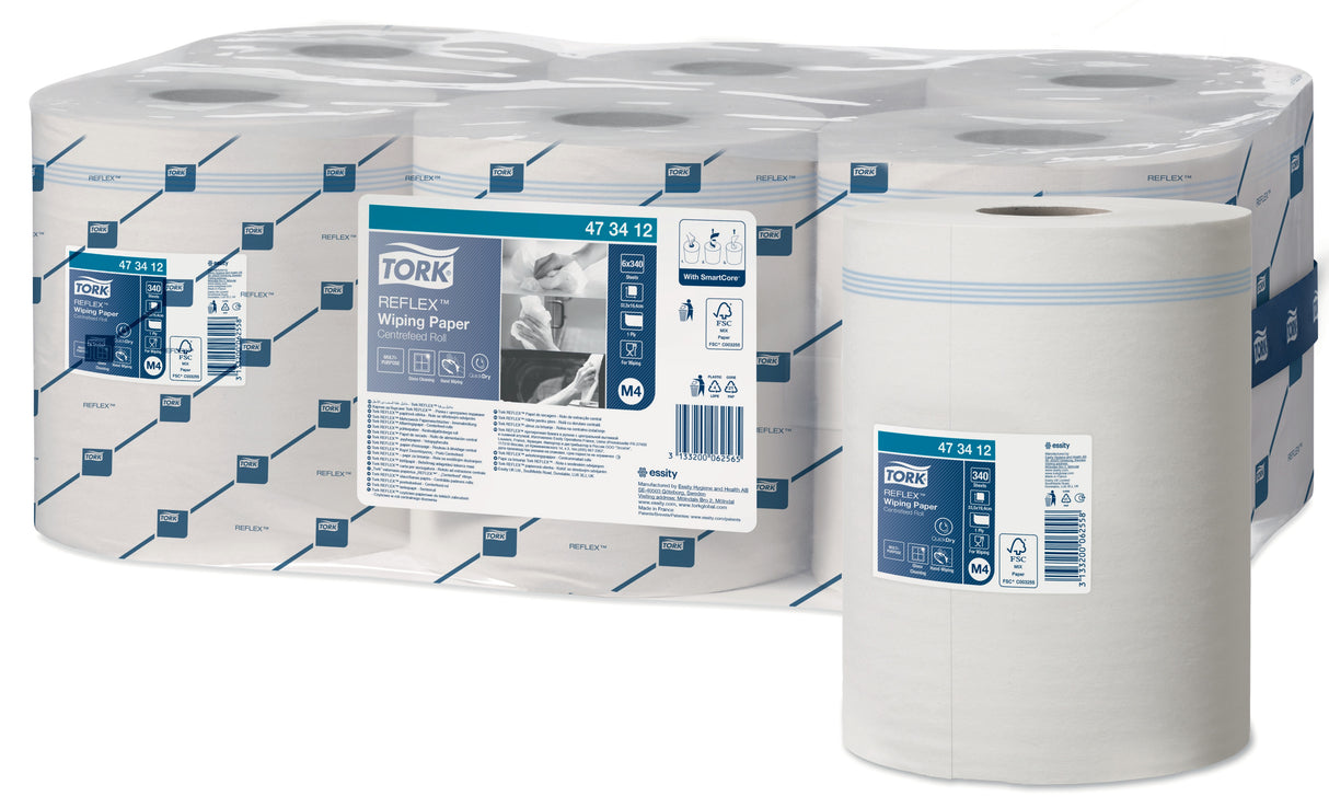 BOBINE DEVIDAGE CENTRAL TORK REFLEX M4 BLANC 340 FORMATS 1PLI 19,4X33,5CM ECOLABEL X6