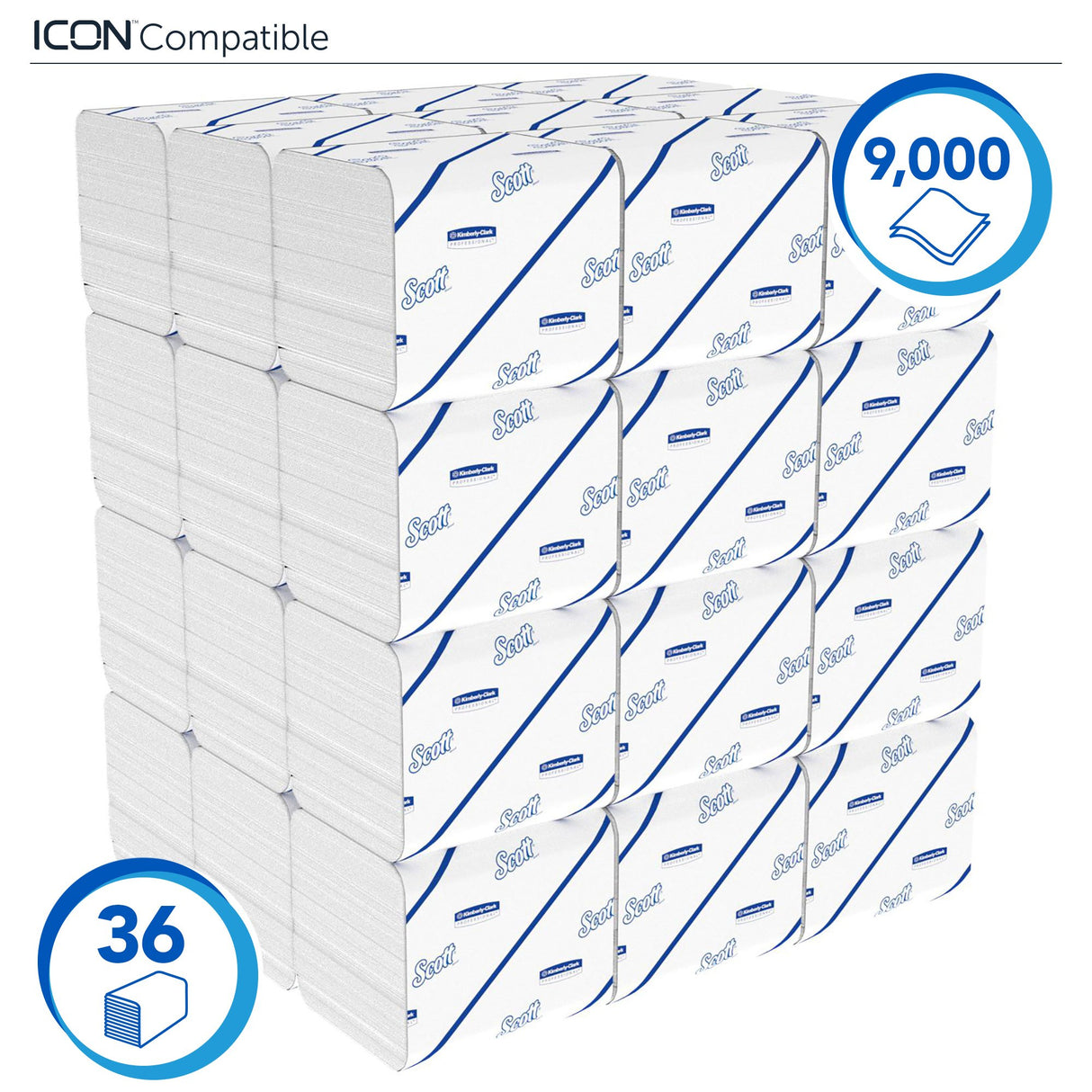 PAPIER TOILETTE PLIÉ SCOTT® BLANC 250 FORMATS 2 PLIS ECOLABEL X36