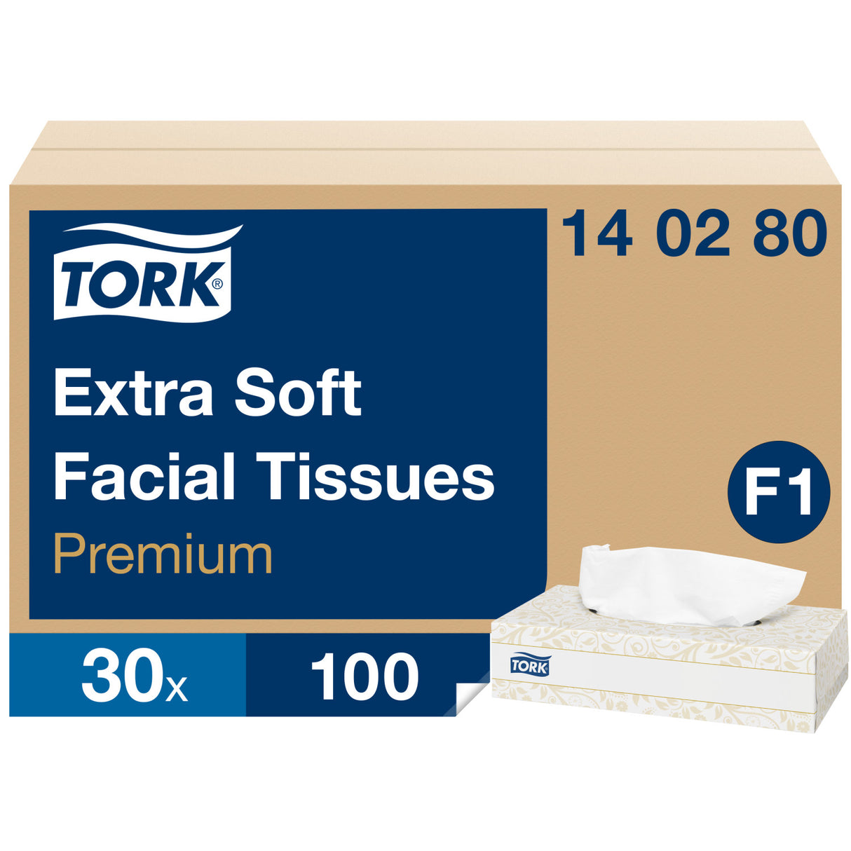 MOUCHOIRS BOÎTE RECTANGLE TORK® PREMIUM F1 BLANC 100 FORMATS 2 PLIS ECOLABEL X30