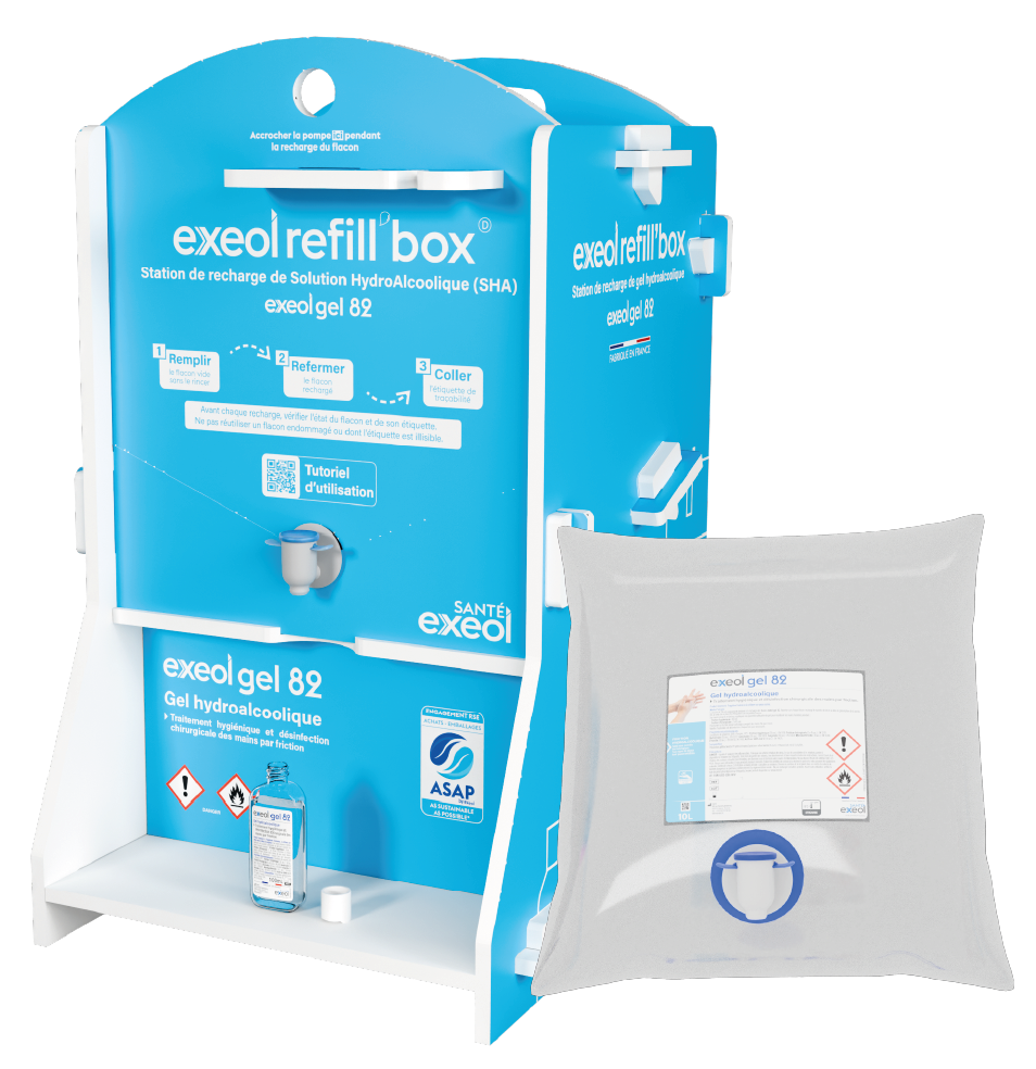 GEL HYDROALCOOLIQUE EXEOL GEL 82 POCHE 10L RECHARGE